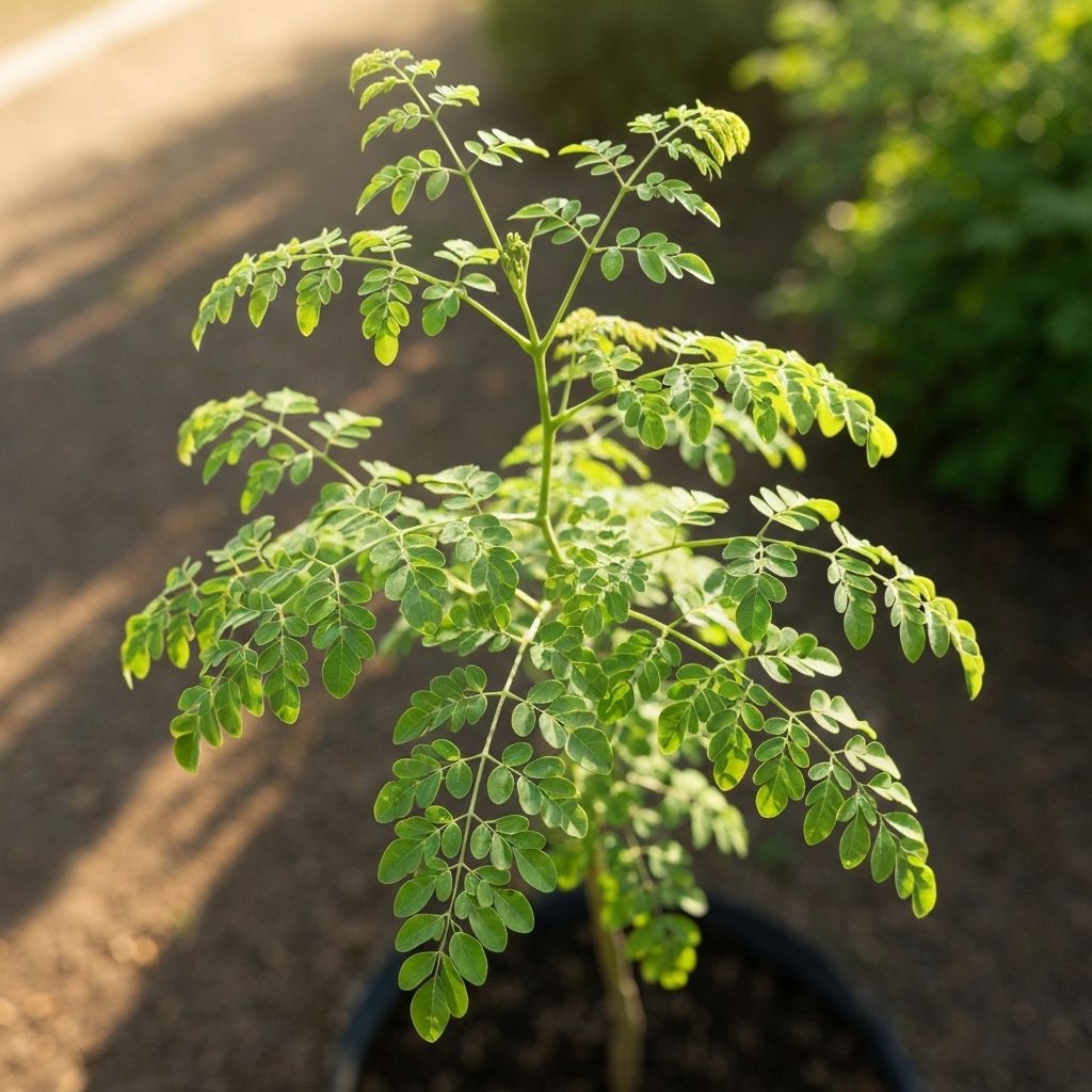 Fresh moringa tree with vibrant green leaves
